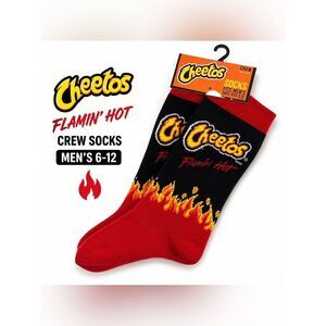 Cheetos Flamin Hot Crew Socks Red Black Graphic Novelty Unisex Men 6-12